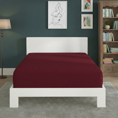 Polycotton Fitted Sheet Extra Deep 40Cm Skirt Easy Care Wine from B&Q