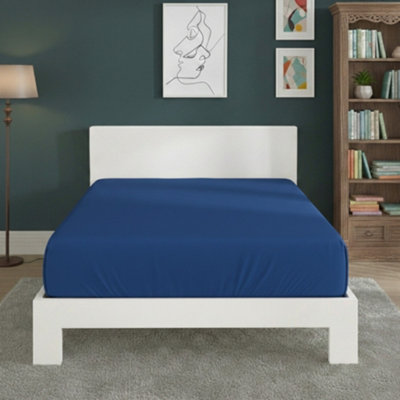 Polycotton Fitted Sheet Extra Deep 40Cm Skirt Easy Care Blue from B&Q