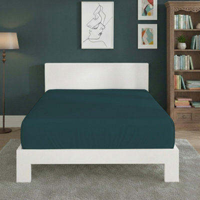 Polycotton Fitted Sheet Extra Deep 40Cm Skirt Easy Care Teal from B&Q