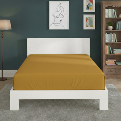 Polycotton Fitted Sheet Extra Deep 40Cm Skirt Easy Care Mustard from B&Q