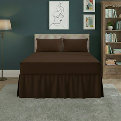 Fitted Valance Bed Sheet Polycotton Mattress Cover And Frill Easy Care Brown from B&Q