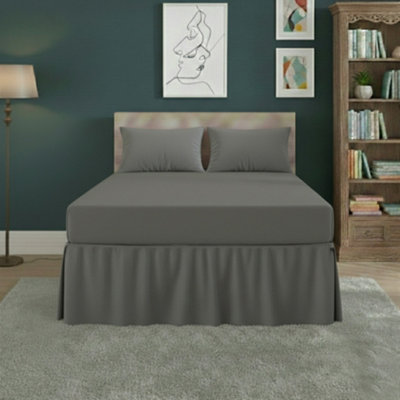 Fitted Valance Bed Sheet Polycotton Mattress Cover And Frill Easy Care Grey from B&Q