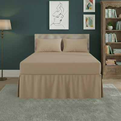 Fitted Valance Bed Sheet Polycotton Mattress Cover And Frill Easy Care Beige from B&Q