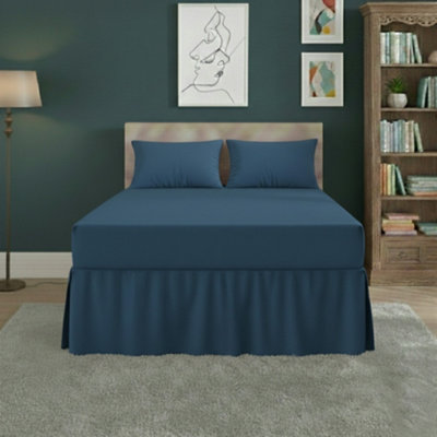 Fitted Valance Bed Sheet Polycotton Mattress Cover And Frill Easy Care Mid Blue from B&Q
