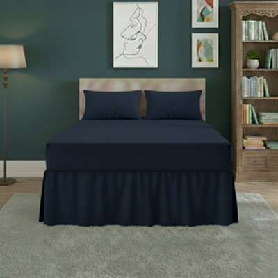 Fitted Valance Bed Sheet Polycotton Mattress Cover And Frill Easy Care Navy from B&Q