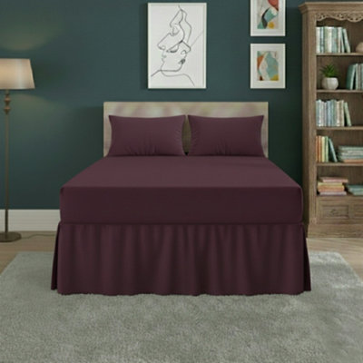Fitted Valance Bed Sheet Polycotton Mattress Cover And Frill Easy Care Plum from B&Q