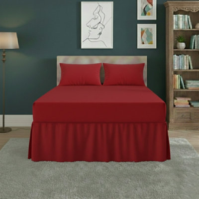 Fitted Valance Bed Sheet Polycotton Mattress Cover And Frill Easy Care Red from B&Q