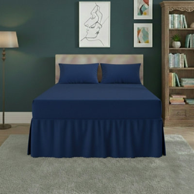 Fitted Valance Bed Sheet Polycotton Mattress Cover And Frill Easy Care Blue from B&Q