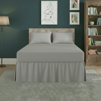 Fitted Valance Bed Sheet Polycotton Mattress Cover And Frill Easy Care Silver from B&Q