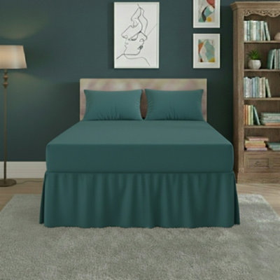Fitted Valance Bed Sheet Polycotton Mattress Cover And Frill Easy Care Teal from B&Q