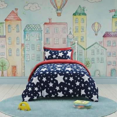 Stars Kids Teddy Duvet Cover Set Ultra Soft Bedding With Pillowcase Navy from B&Q