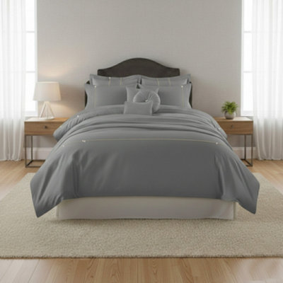 Luxury Embroidered Duvet Cover Set Bedding With Matching Accessories Silver from B&Q