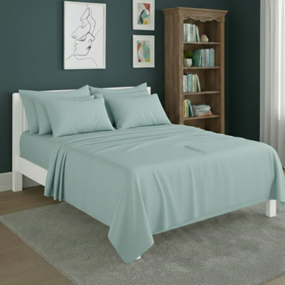 Plain Poly Cotton Easy Care Fitted Flat Sheet Matching Pillowcases Set Duck Egg Blue from B&Q
