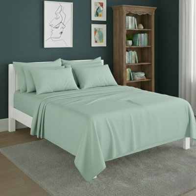 Plain Poly Cotton Easy Care Fitted Flat Sheet Matching Pillowcases Set Mint from B&Q