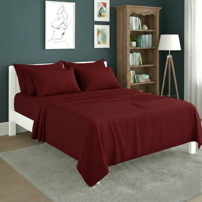 Plain Poly Cotton Easy Care Fitted Flat Sheet Matching Pillowcases Set Red from B&Q