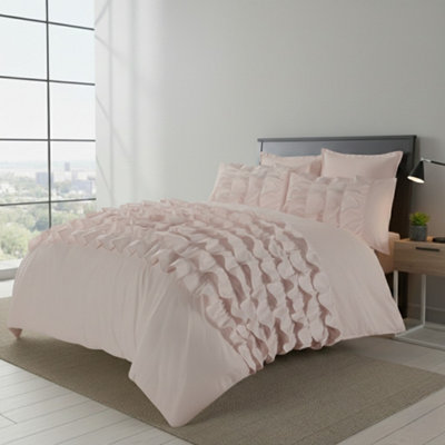 Ruffle Border Duvet Cover Soft Elegant Bedding Set With Pillowcases Pink from B&Q