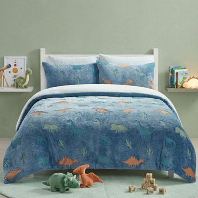 Glow In The Dark Teddy Dinosaur Design Bedding Cute Kids Duvet Set Multi from B&Q