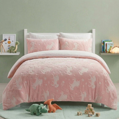 Glow In The Dark Teddy Unicorn Design Bedding Cute Kids Duvet Set Pink from B&Q
