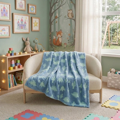 Glow In The Dark Dinosaur Blanket Kids Dinosaur Soft Fleece Throw Multi from B&Q