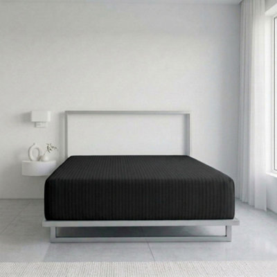 Luxury Satin Stripe T250 Cotton Rich Soft Extra Deep 30Cm Fitted Sheet Black from B&Q