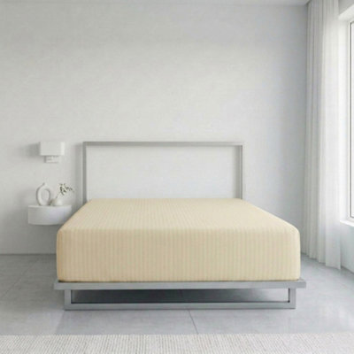 Luxury Satin Stripe T250 Cotton Rich Soft Extra Deep 30Cm Fitted Sheet Cream from B&Q