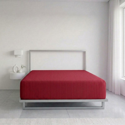 Luxury Satin Stripe T250 Cotton Rich Soft Extra Deep 30Cm Fitted Sheet Red from B&Q