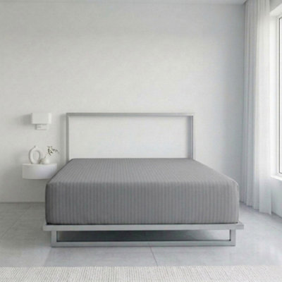 Luxury Satin Stripe T250 Cotton Rich Soft Extra Deep 30Cm Fitted Sheet Grey from B&Q