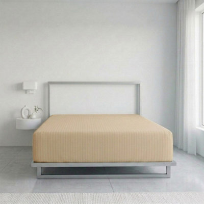Luxury Satin Stripe T250 Cotton Rich Soft Extra Deep 30Cm Fitted Sheet Beige from B&Q