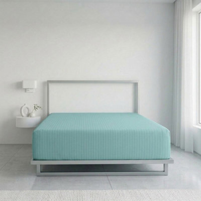 Luxury Satin Stripe T250 Cotton Rich Soft Extra Deep 30Cm Fitted Sheet Aqua from B&Q
