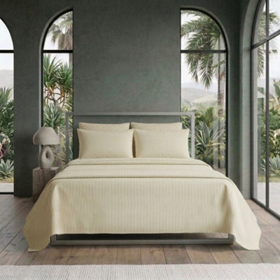 Luxury Satin Stripe T250 Cotton Rich Soft Flat Sheet Bed Linen Cream from B&Q