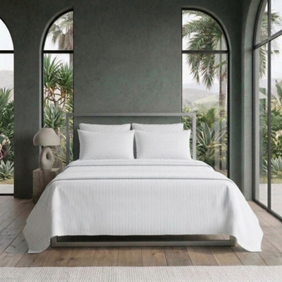 Luxury Satin Stripe T250 Cotton Rich Soft Flat Sheet Bed Linen White from B&Q