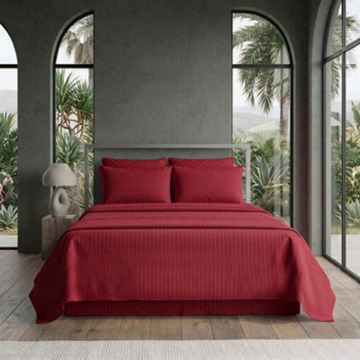 Luxury Satin Stripe T250 Cotton Rich Soft Flat Sheet Bed Linen Red from B&Q