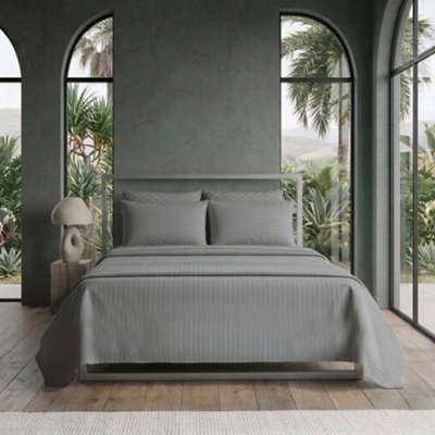 Luxury Satin Stripe T250 Cotton Rich Soft Flat Sheet Bed Linen Grey from B&Q
