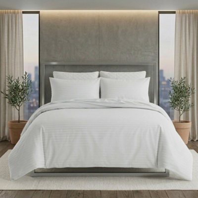 Luxury Satin Stripe Duvet Cover Set T250 Cotton Rich Soft Bed Linen White from B&Q