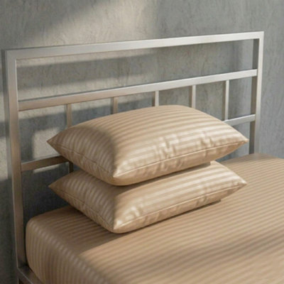 Luxury 250Tc Housewife Satin Stripe Pillowcase Pair Soft Touch Beige from B&Q