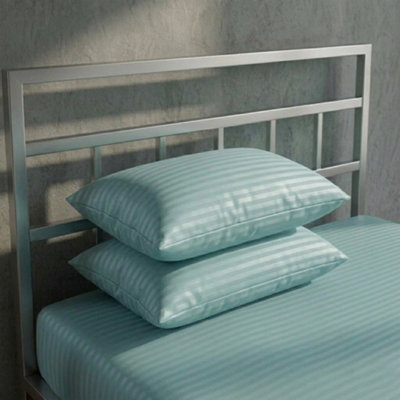 Luxury 250Tc Housewife Satin Stripe Pillowcase Pair Soft Touch Aqua from B&Q