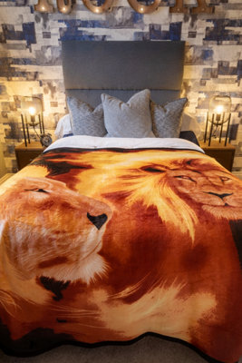 Lion Print Fleece Blanket Animal ThrowSoft Warm Cosy Blanket Throw Multi from B&Q