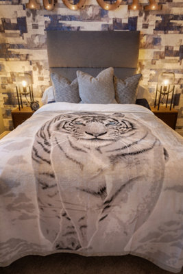 White Tiger Print Fleece Blanket Animal ThrowSoft Warm Cosy Blanket Throw Multi from B&Q