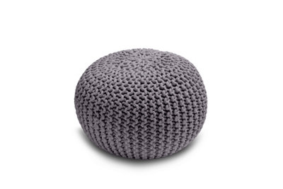 Knitted Pouffe Chunky Round Footstool Ottoman 100% Cotton Handmade Grey from B&Q