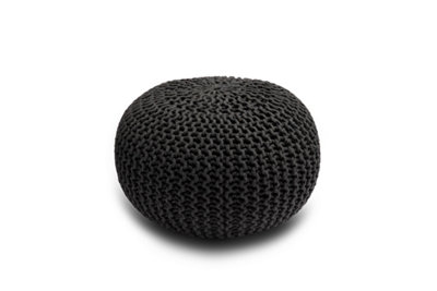 Knitted Pouffe Chunky Round Footstool Ottoman 100% Cotton Handmade Black from B&Q