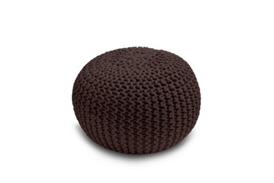 Knitted Pouffe Chunky Round Footstool Ottoman 100% Cotton Handmade Chocolate from B&Q