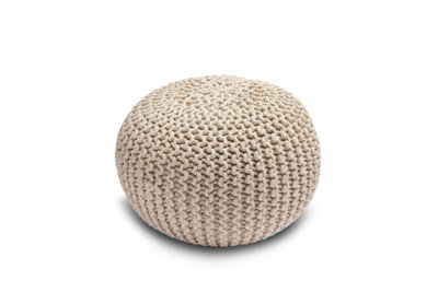 Knitted Pouffe Chunky Round Footstool Ottoman 100% Cotton Handmade Cream from B&Q