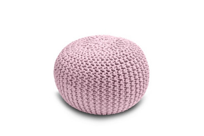 Knitted Pouffe Chunky Round Footstool Ottoman 100% Cotton Handmade Pink from B&Q