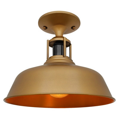 Long Life Lamps Company Vintage Industrial Barn Slotted Flush Mount Ceiling Pendant Light Shade Brass Finish M001 from B&Q