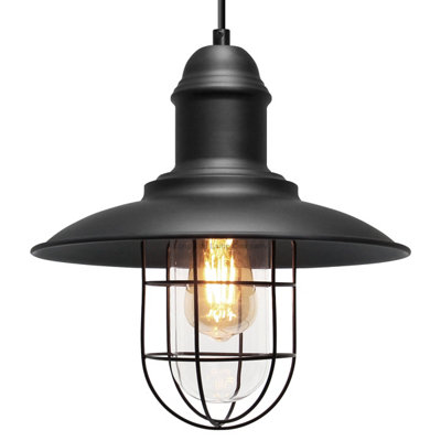 Long Life Lamps Company Vintage Industrial Hanging Ceiling Pendant Light Nautical Fishermans Black Lamp Shade M0040 from B&Q