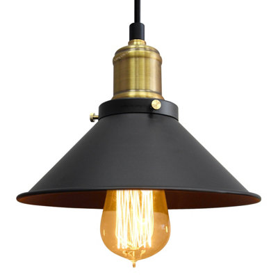 Long Life Lamps Company Vintage Industrial Ceiling Pendant Light Black Lamp Shade Antique Brass Fitting M0035 from B&Q