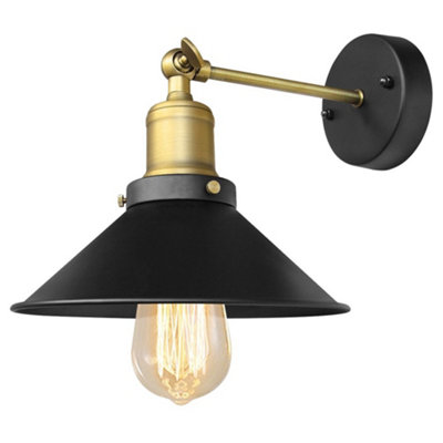 Long Life Lamps Company Modern Vintage Industrial Antique Brass Black Scone Wall Light Lamp Shade Wd025 from B&Q