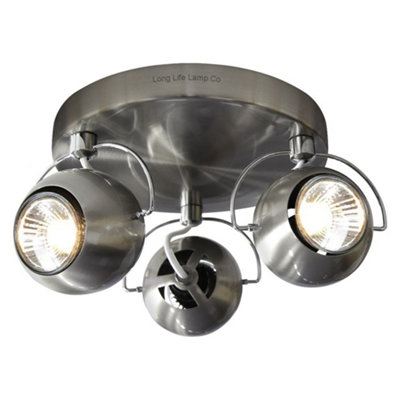 Long Life Lamps Company Brushed Chrome 3 Way Adjustable Eyeball Ceiling Spotlight Gu10 from B&Q