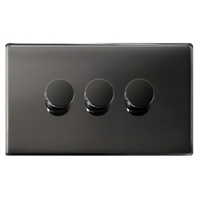 Long Life Lamps Company Led Dimmer Switch Black Nickel 3 Gang 2 Way 300W Screwless Polished Plate Finish N357Gme from B&Q