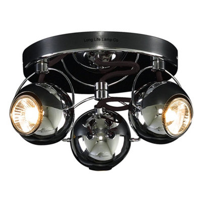 Long Life Lamps Company Gloss Black Chrome 3 Way Adjustable Eyeball Ceiling Spotlight Gu10 from B&Q